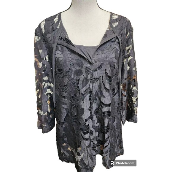 Lace Top Set Black Size Large Artsy Boho Skye's The Limit - Picture 1 of 8